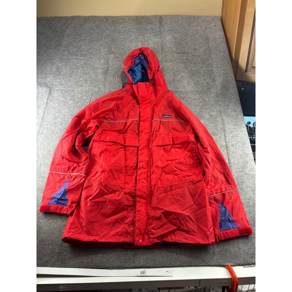 VTG Patagonia Red Mountain Parka Jacket Mens M Blue Trim Mesh Lined Gorpcore